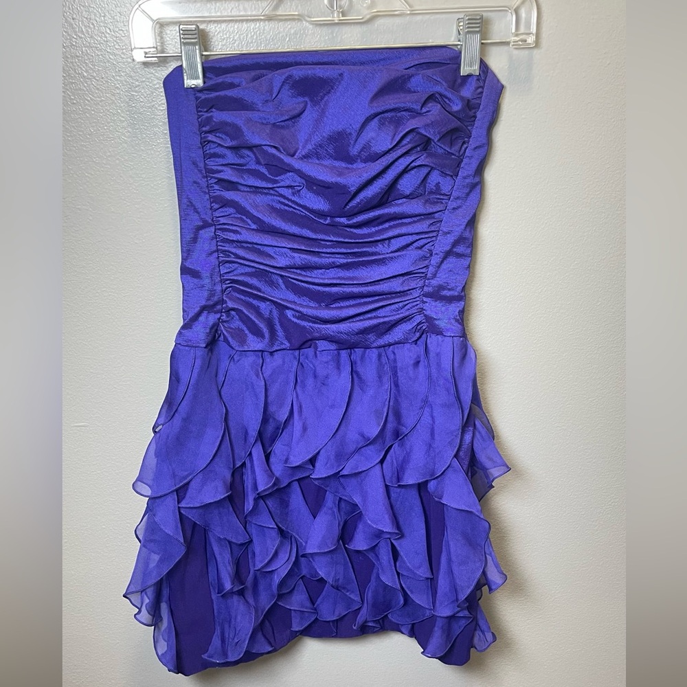 Jessica‎ McClintock Vintage Women's Violet Ruffled Strapless Mini Dress Size 2